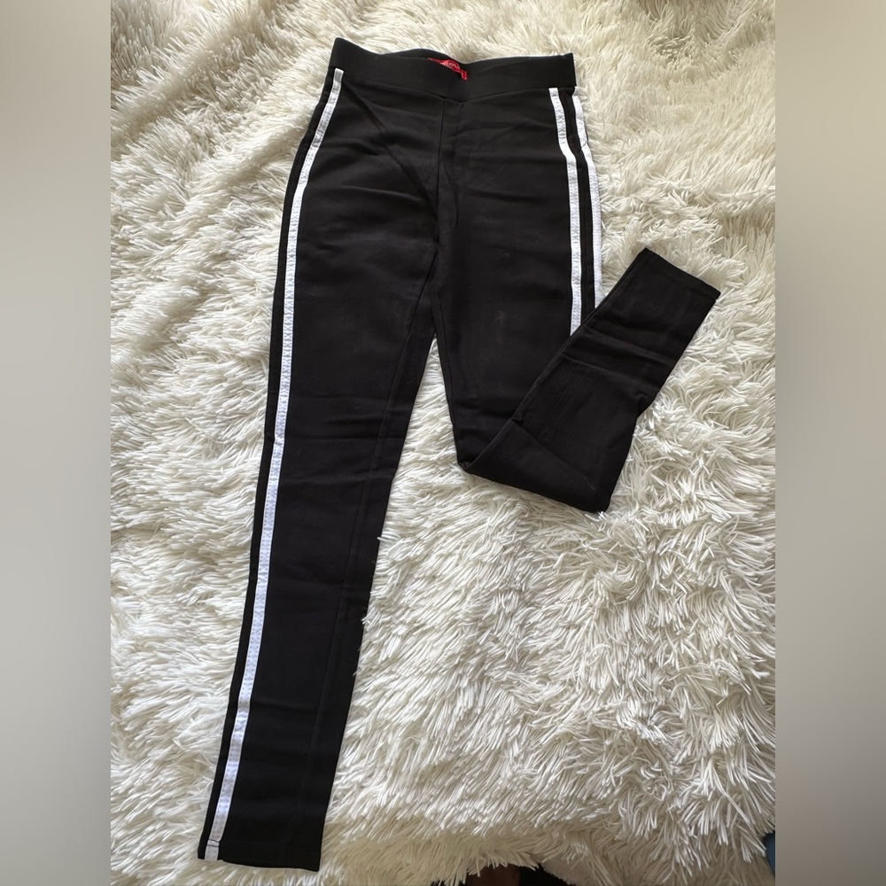 Black Leggings with Contrasting White Stripes